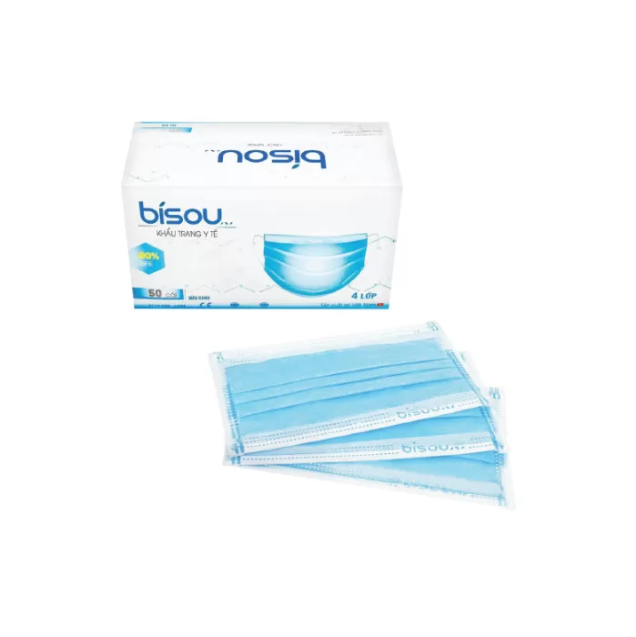 Khẩu Trang Y Tế 4 Lớp Bisou Xanh Hộp 50 Cái